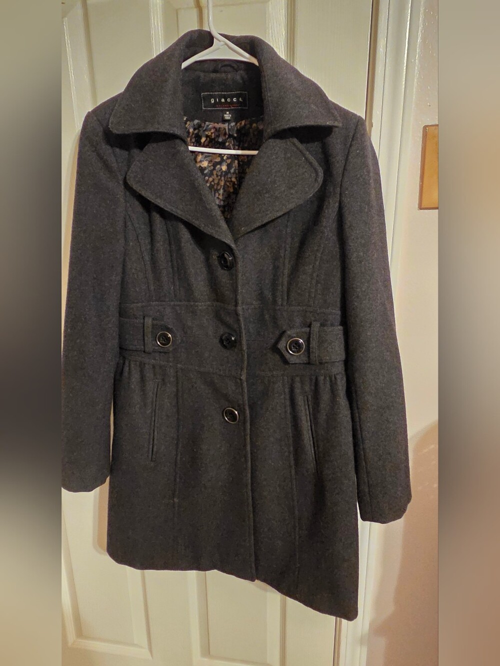 Giacca Women's Charcoal Belted Wool Pea Coat